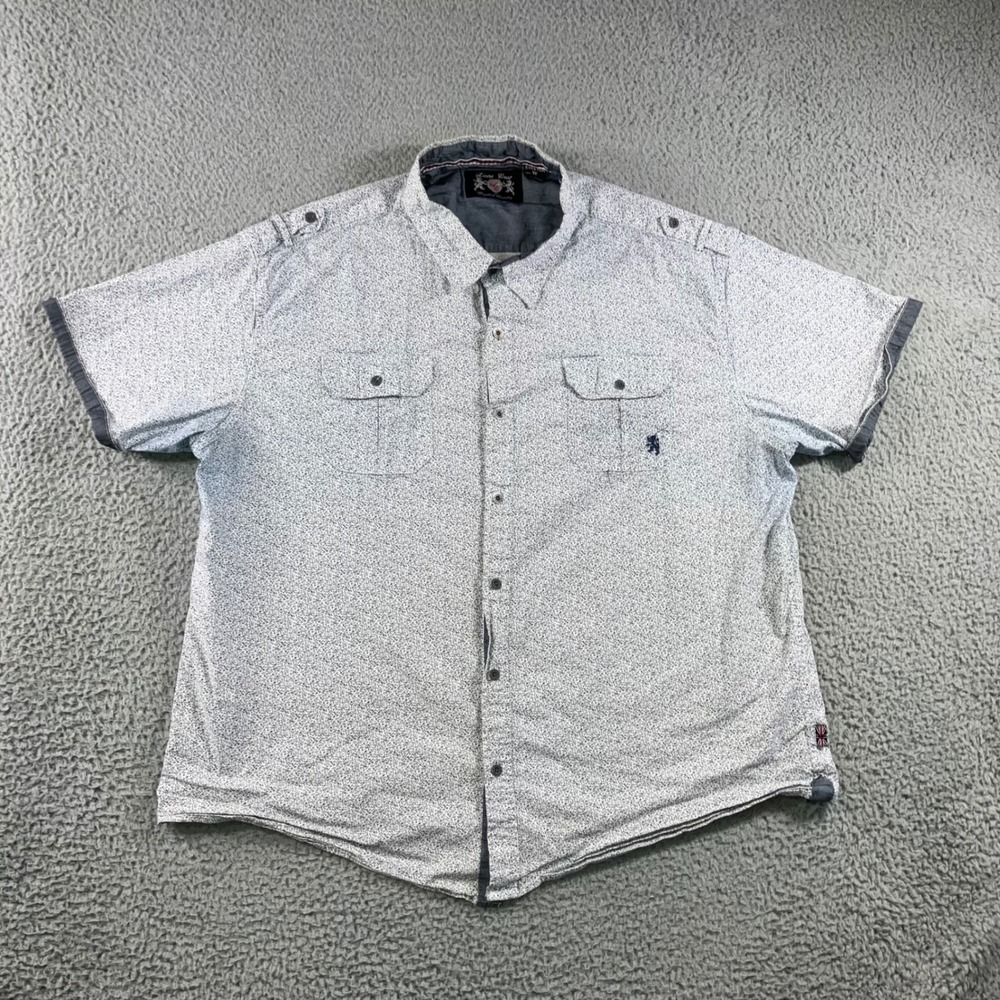 English Laundry Lions Crest Shirt Men‎ 3X White Blue Floral Button Up Stretch